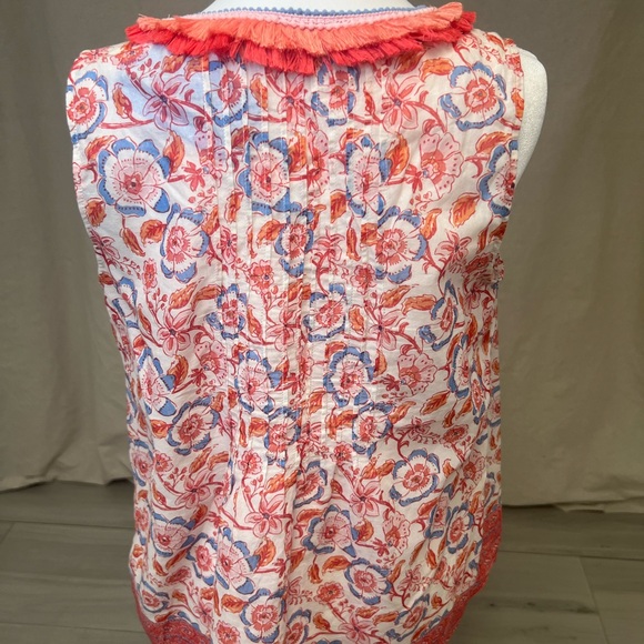 Vineyard Vines Floral Sleeveless V-Neck Top Tunic with Ruffle Trim Sz M - Picture 5 of 8